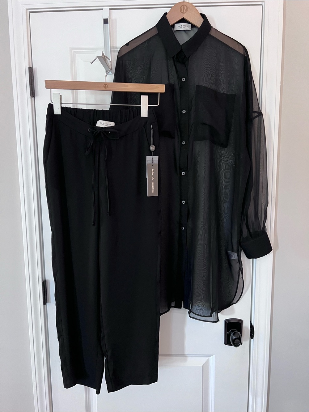NWT Lola & Sophie Sheer Black Pant Set Size XS/Small